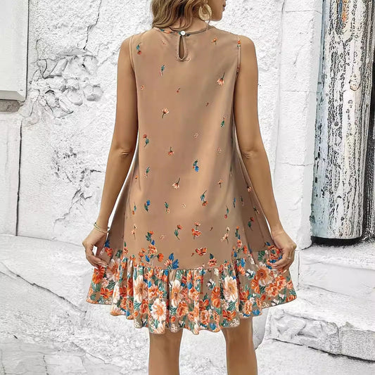 Floral Sleeveless Khaki Dress by Greta 