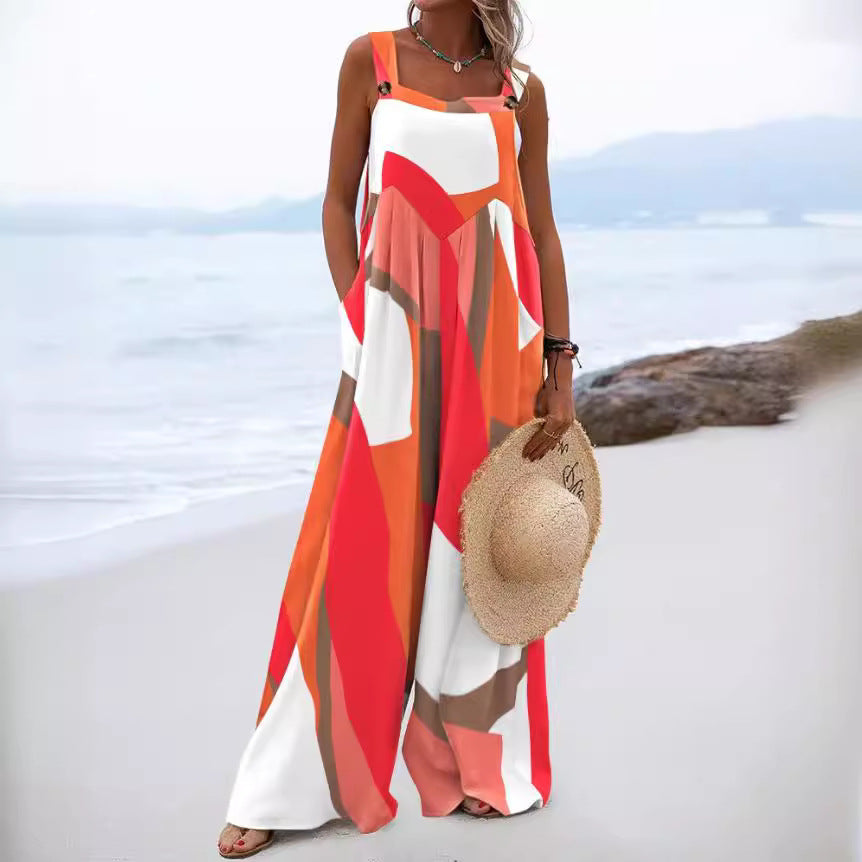 Vibrant Print Greta  Wide Leg Romper