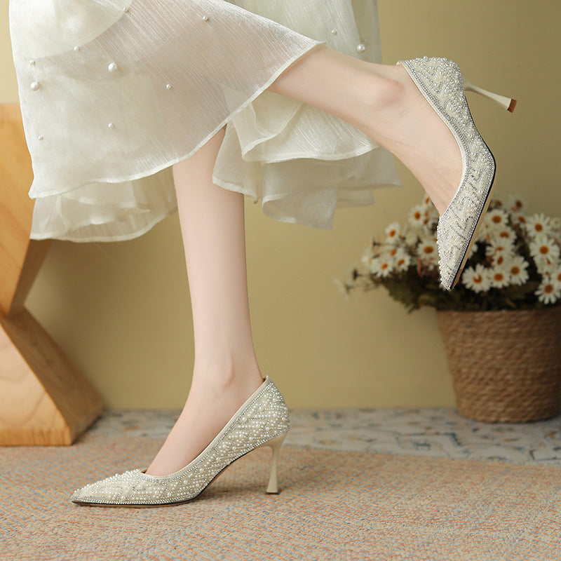 Elegant Pearl Stiletto Heels by Greta 
