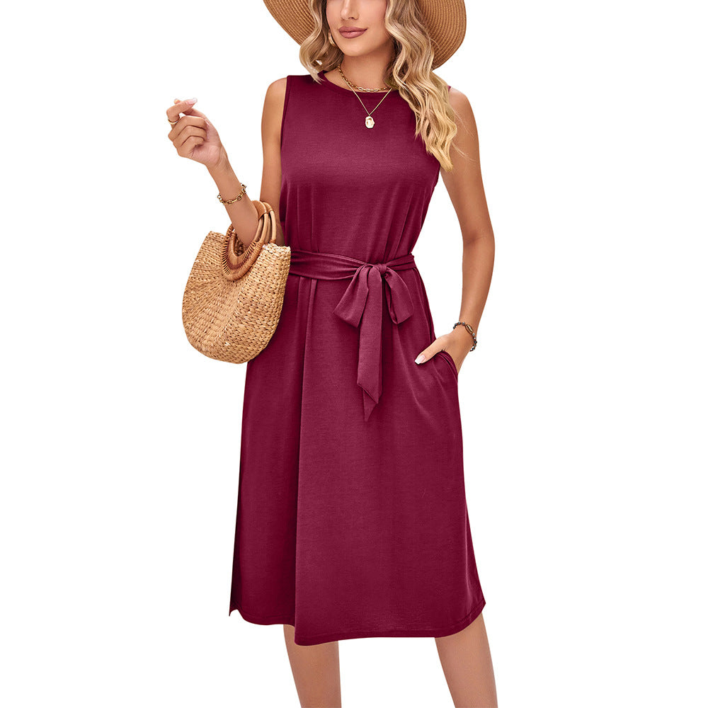 Chic Sleeveless Belted Midi Dress by Greta 