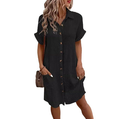 Chic Greta  Cotton Linen Shirt Dress