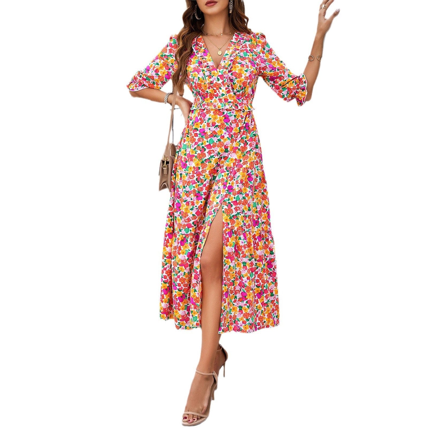 Chic Floral Greta  Vacation Midi Dress