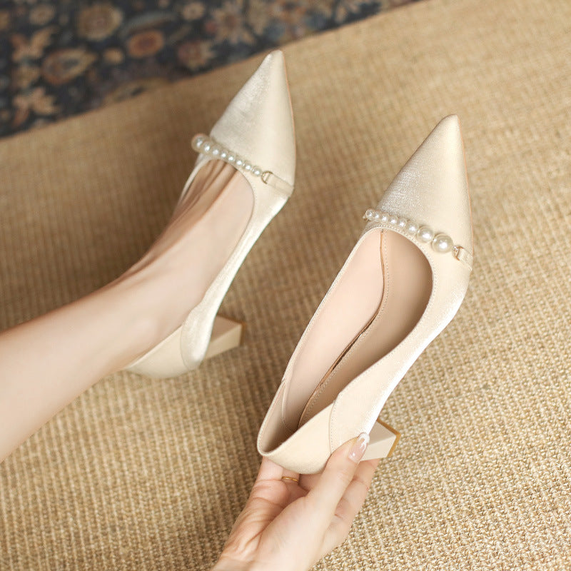 Elegant Pearl Pointed Heels by Greta 