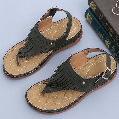 Boho Fringe Greta  Wedge Thong Sandals