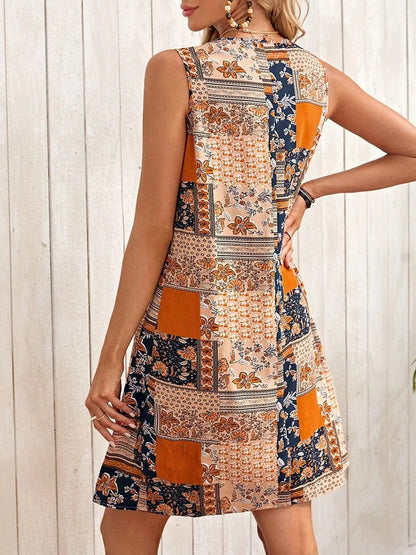 Printed A-Line Sleeveless Dress by Greta 
