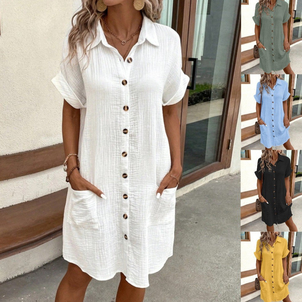 Chic Greta  Cotton Linen Shirt Dress
