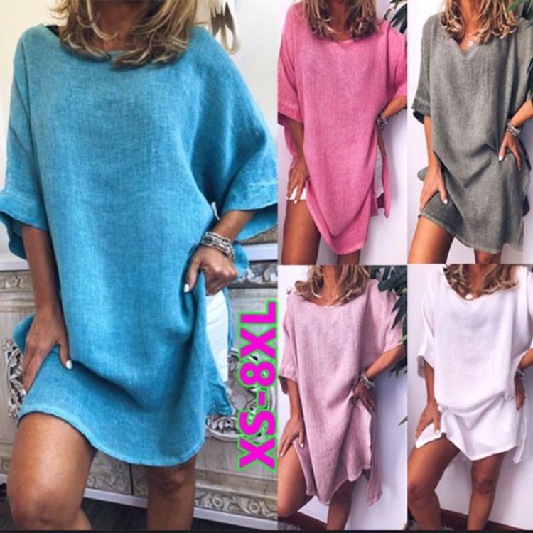 Casual Cotton Linen Split Dress by Greta 