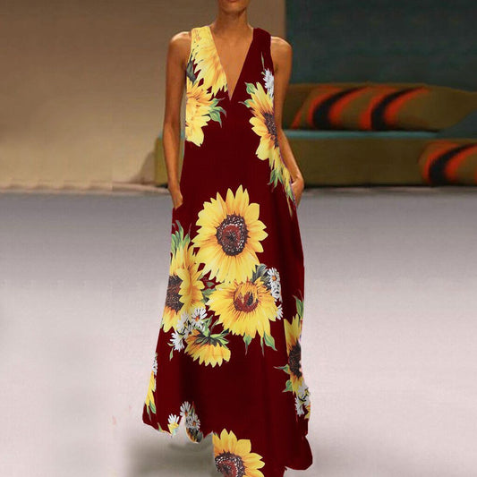 Boho Floral Greta  Sleeveless Maxi Dress