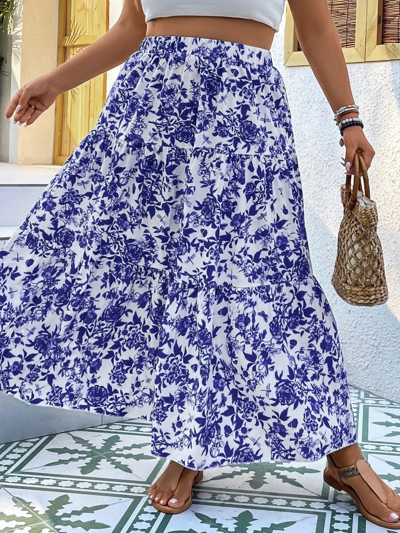 Floral Print Greta  Plus Size Maxi Skirt