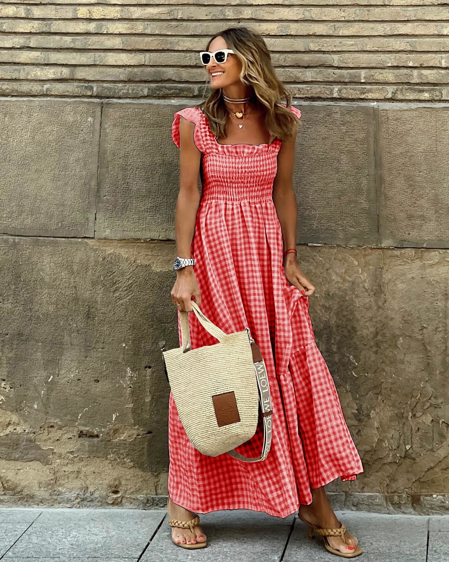 Plaid Ruffle Maxi Dress by Greta 