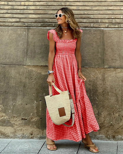 Plaid Ruffle Maxi Dress by Greta 