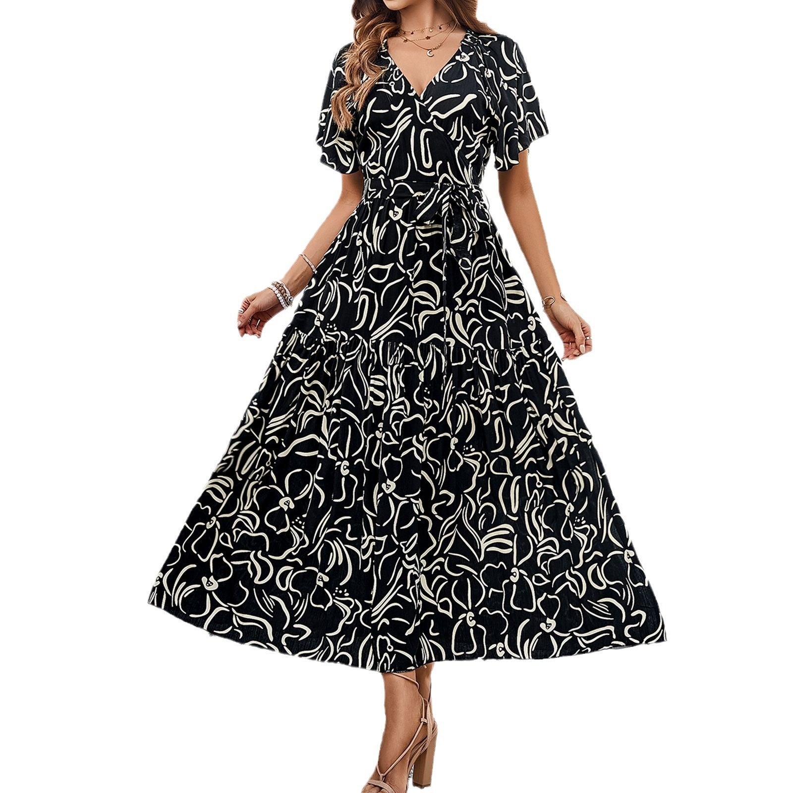 Floral Print Greta  Short Sleeve Midi Dress