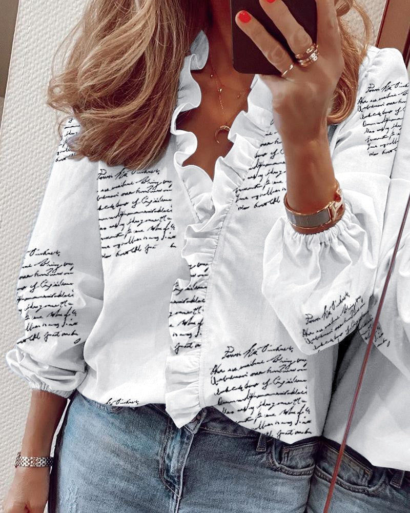 Chic Ruffled Long Sleeve Blouse by Greta 