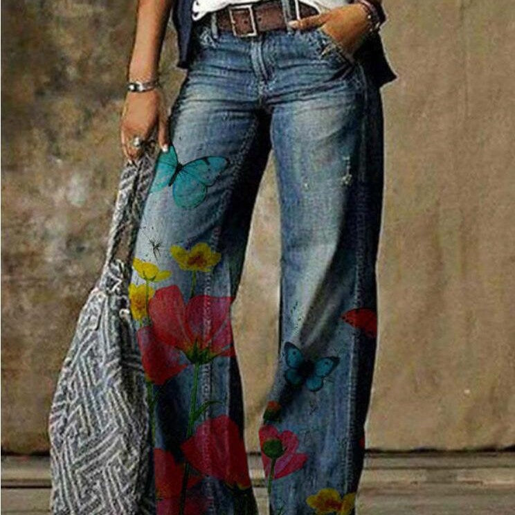 Artistic Floral Wide Leg Pants by Greta 