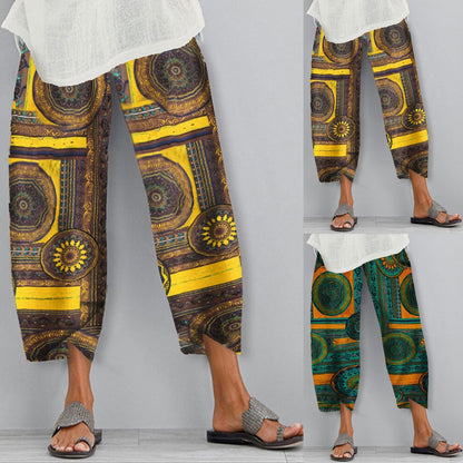 Boho Print Greta  Elastic Casual Pants