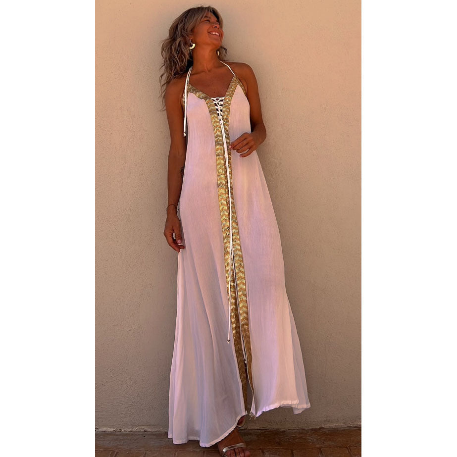 Elegant Lace-Up Halterneck Dress by Greta 