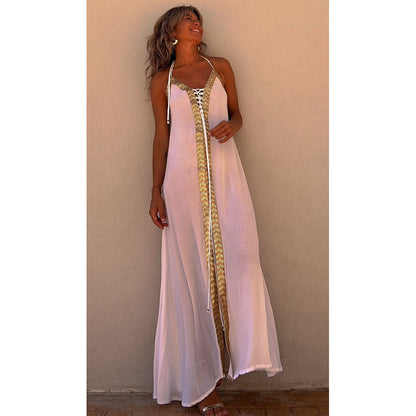 Elegant Lace-Up Halterneck Dress by Greta 