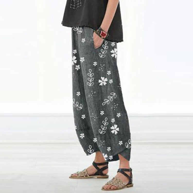 Floral Cotton Wide-Leg Pants by Greta 