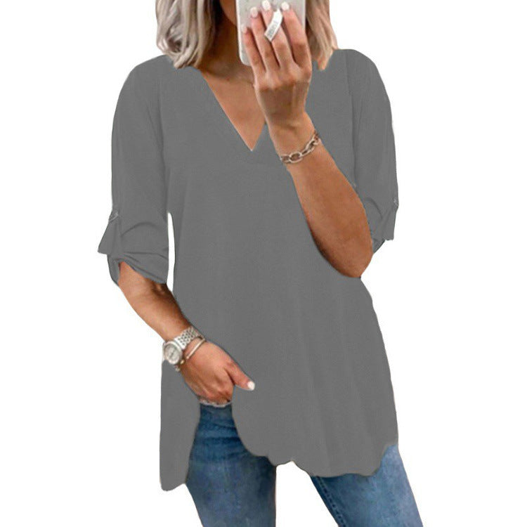 Chic V-Neck Loose Chiffon Top by Greta 