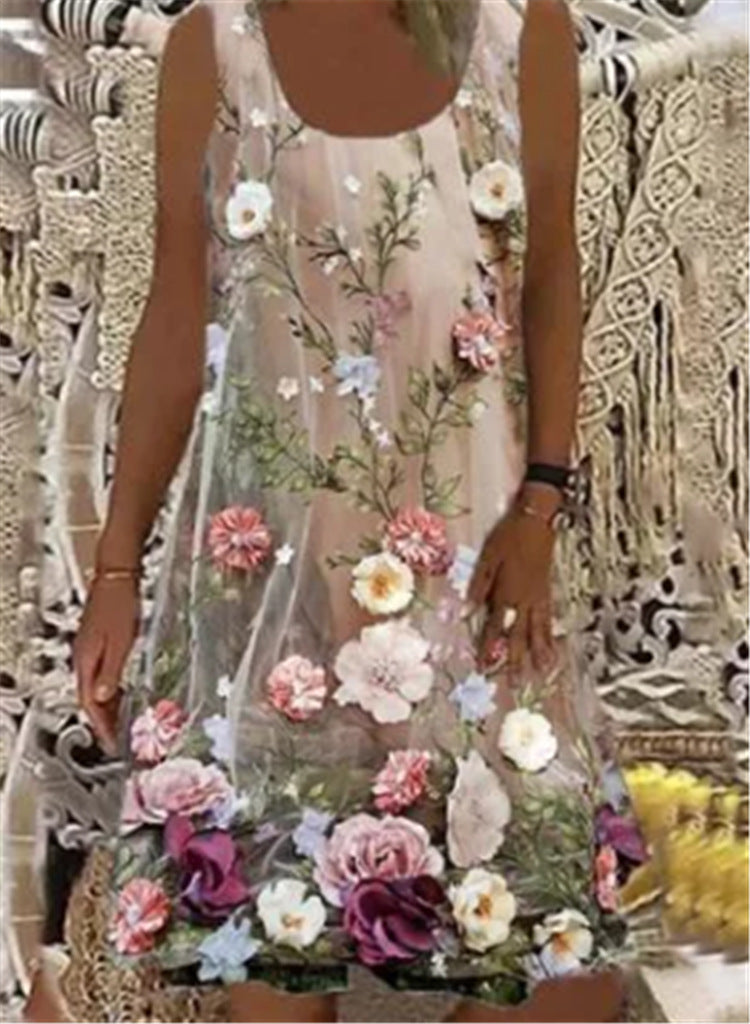 Leaf Print Greta  Sleeveless Summer Dress