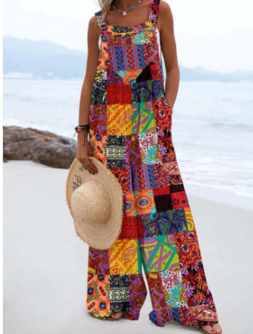 Vibrant Print Greta  Wide Leg Romper