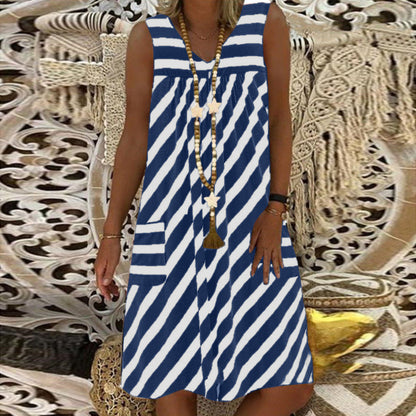 Striped Sleeveless Plus Dress by Greta 