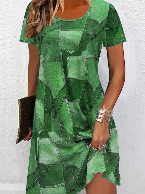 Chic Denim Print Greta  A-Line Summer Dress