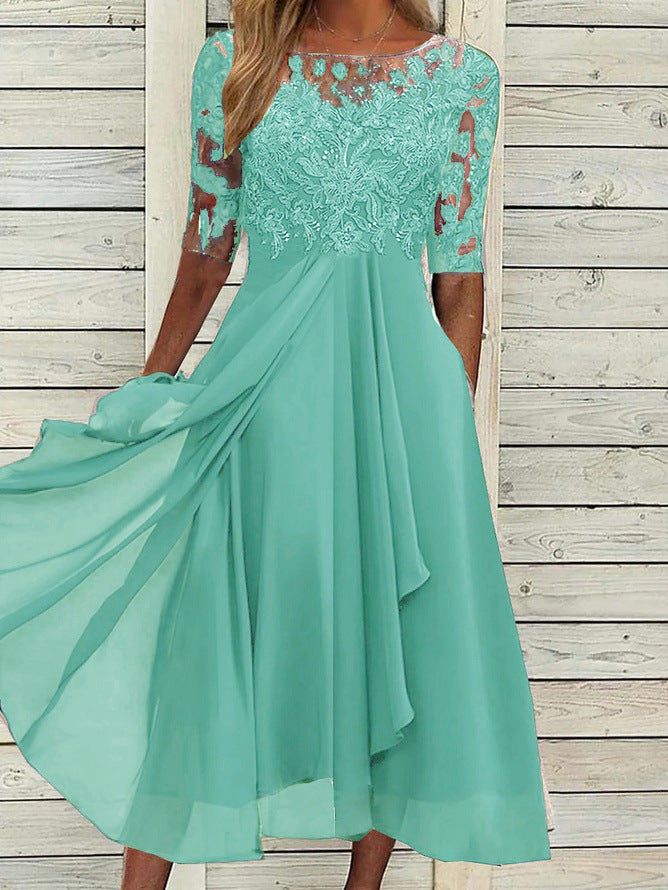 Elegant Greta  Lace Midi Evening Dress