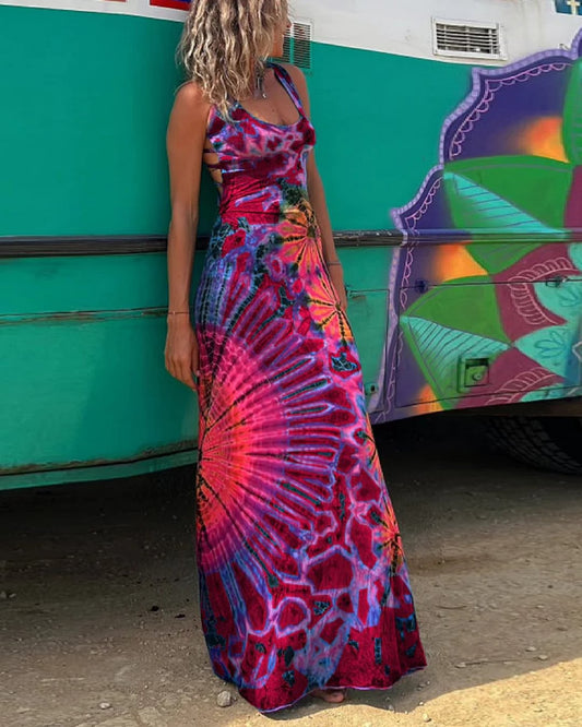 Vibrant Geometric Greta  Backless Maxi Dress