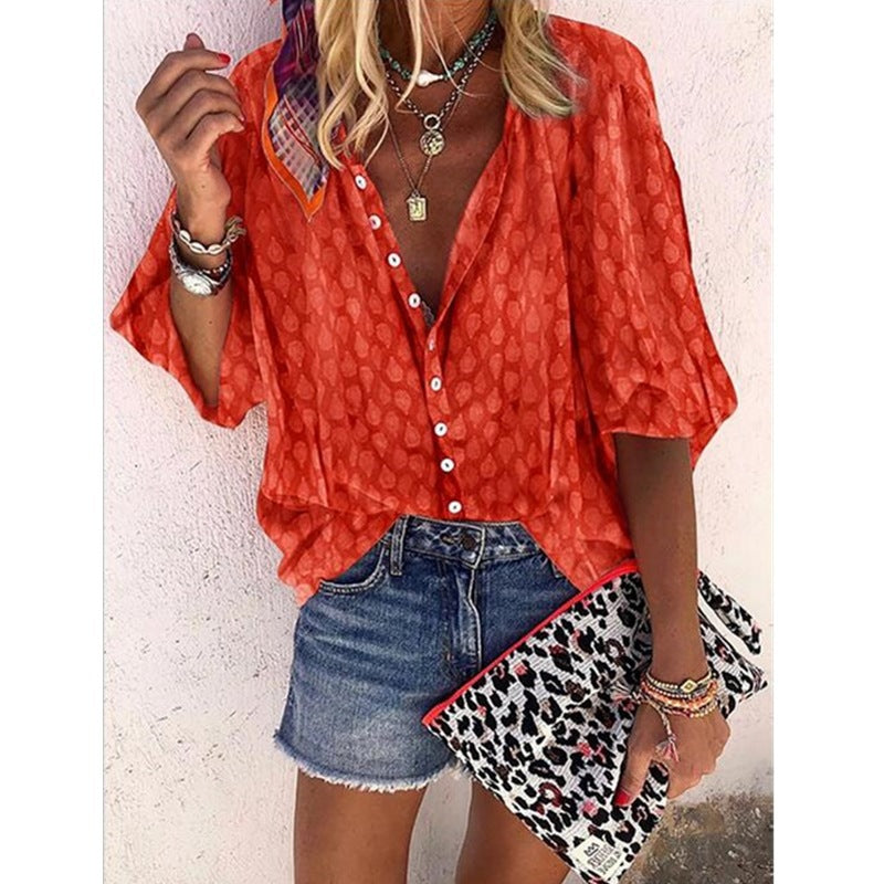 Chic Print Lantern Sleeve Shirt by Greta 