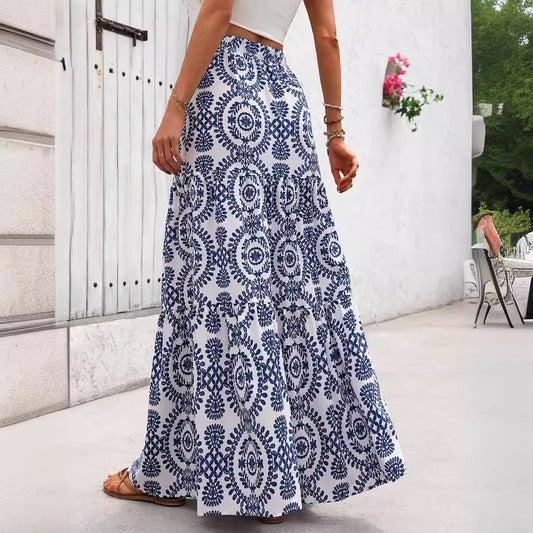 Blue Porcelain Print Greta  Swing Skirt