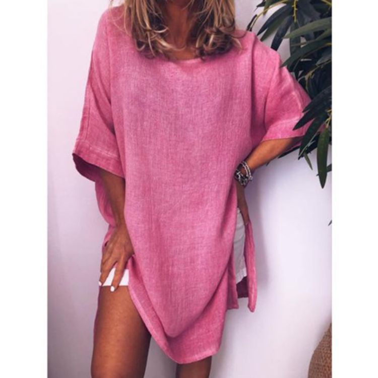 Casual Cotton Linen Split Dress by Greta 