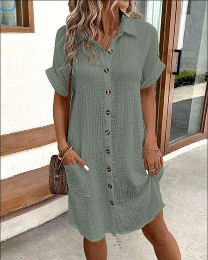 Chic Short Sleeve Shirt Dress by Greta 