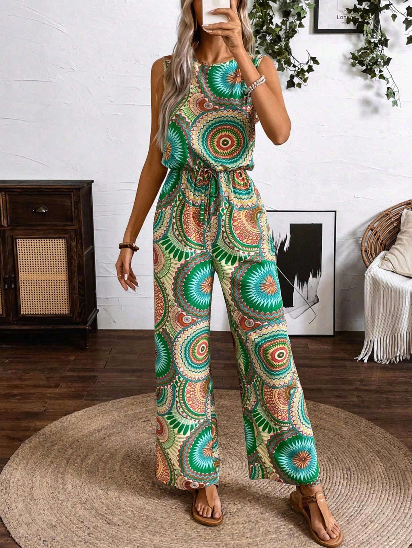 Boho Printed Greta  Sleeveless Jumpsuit