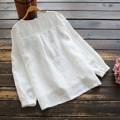 Vintage Embroidered Linen V-Neck Top by Greta 