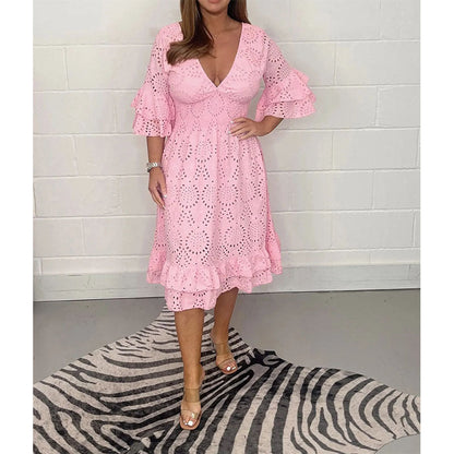 Chic Embroidered V-Neck Dress by Greta 