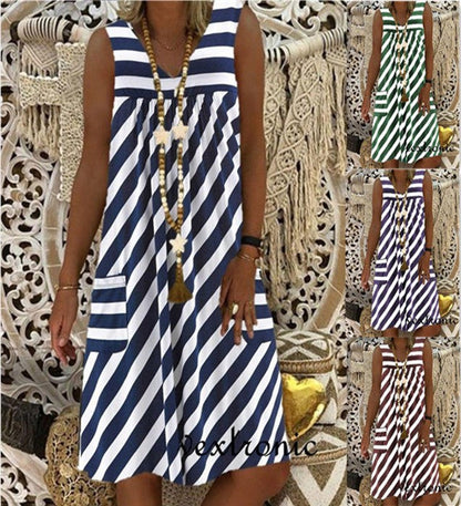 Striped Sleeveless Plus Dress by Greta 