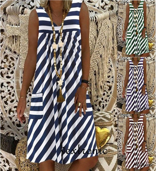 Striped Sleeveless Plus Dress by Greta 