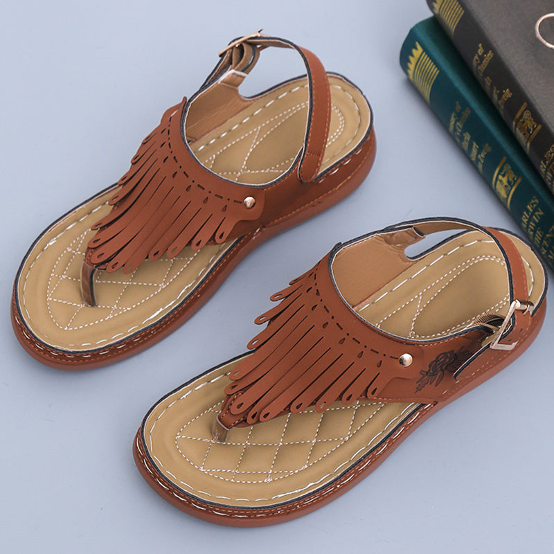 Boho Fringe Greta  Wedge Thong Sandals