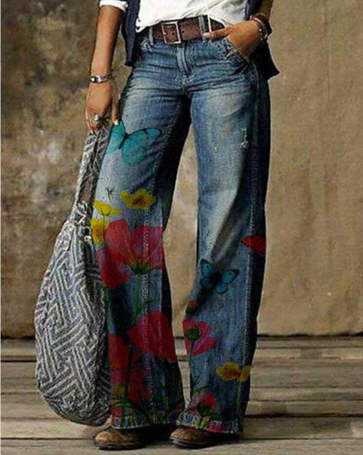 Artistic Floral Wide Leg Pants by Greta 