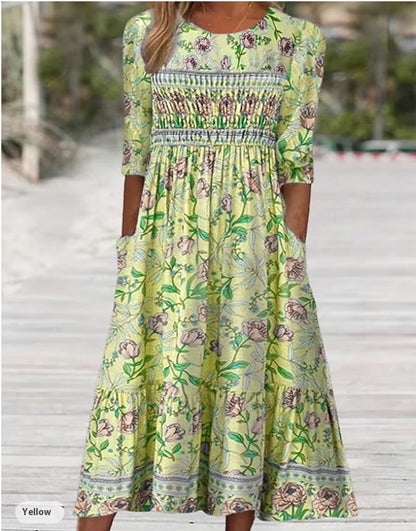 Boho Floral Greta  Summer Midi Dress