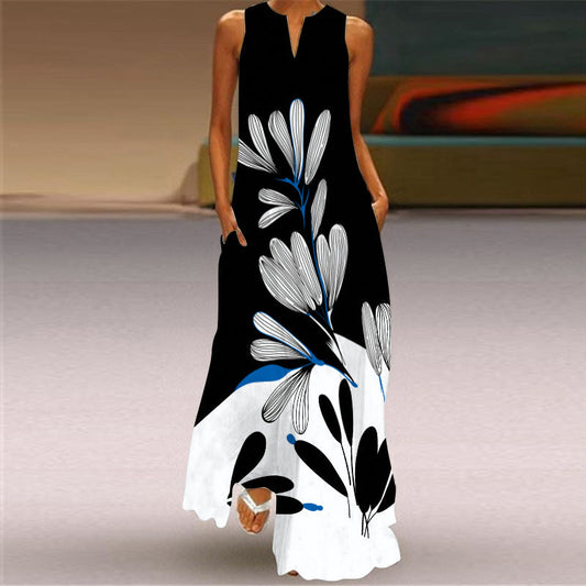 Chic Print Maxi Dress Greta  Sleeveless V-Neck