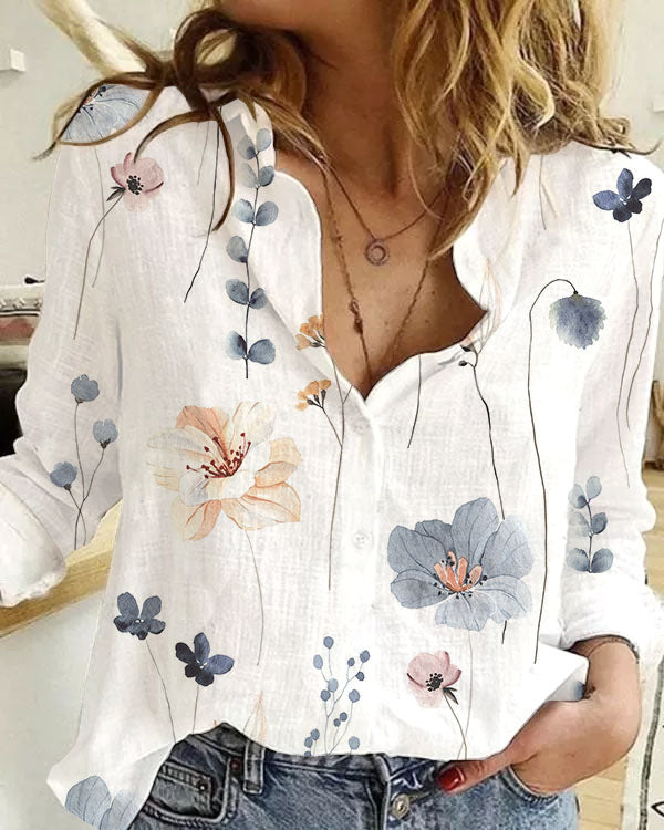 Floral V-Neck Loose Blouse by Greta 