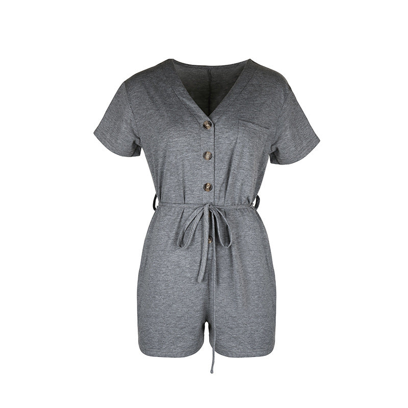 Chic Grey Greta  Lace-Up Casual Jumpsuit