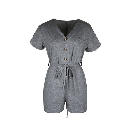 Chic Grey Greta  Lace-Up Casual Jumpsuit