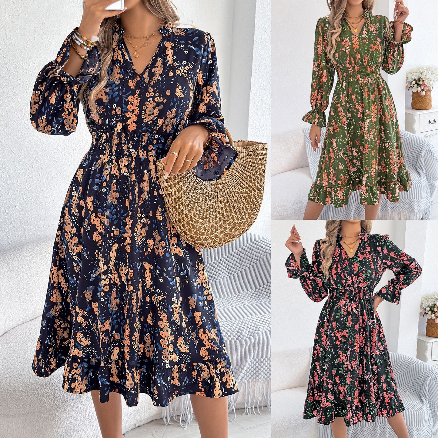Floral Bell Sleeve Greta  Midi Dress