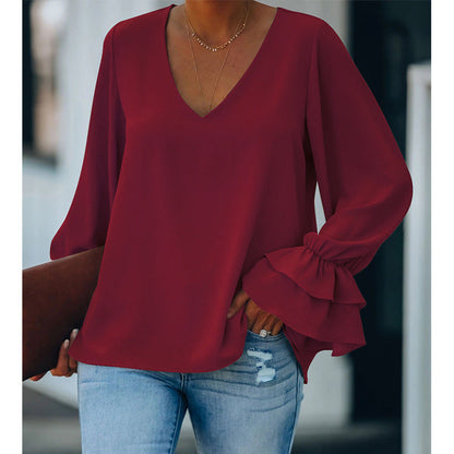 Elegant V-Neck Ruffle Sleeve Top by Greta 
