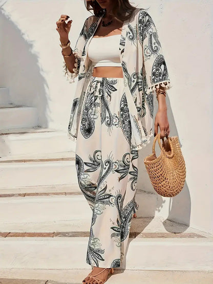 Chic Printed Greta  Cardigan Pants Set