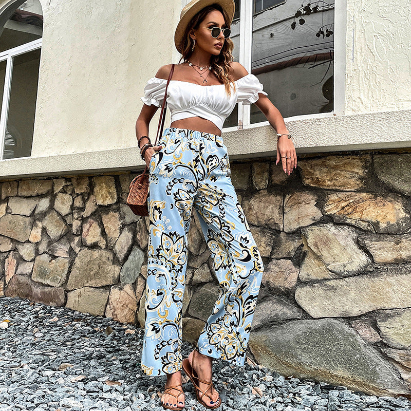 Floral Print Straight-Leg Pants by Greta 