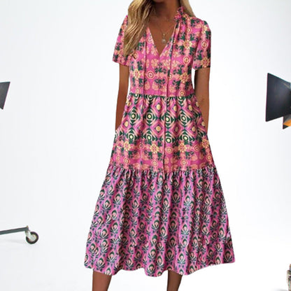 Vibrant Printed Greta  Summer Midi Dress